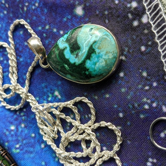 necklace Jewelry - Chrysocolla Shattuckite and Malachite pendant Dolphin Abstract